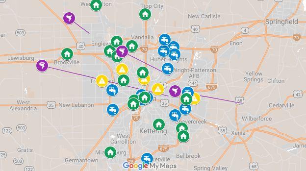 Map Miami Valley Tornadoes Water Distribution And General Help Locations Whio Tv 7 And Whio Radio