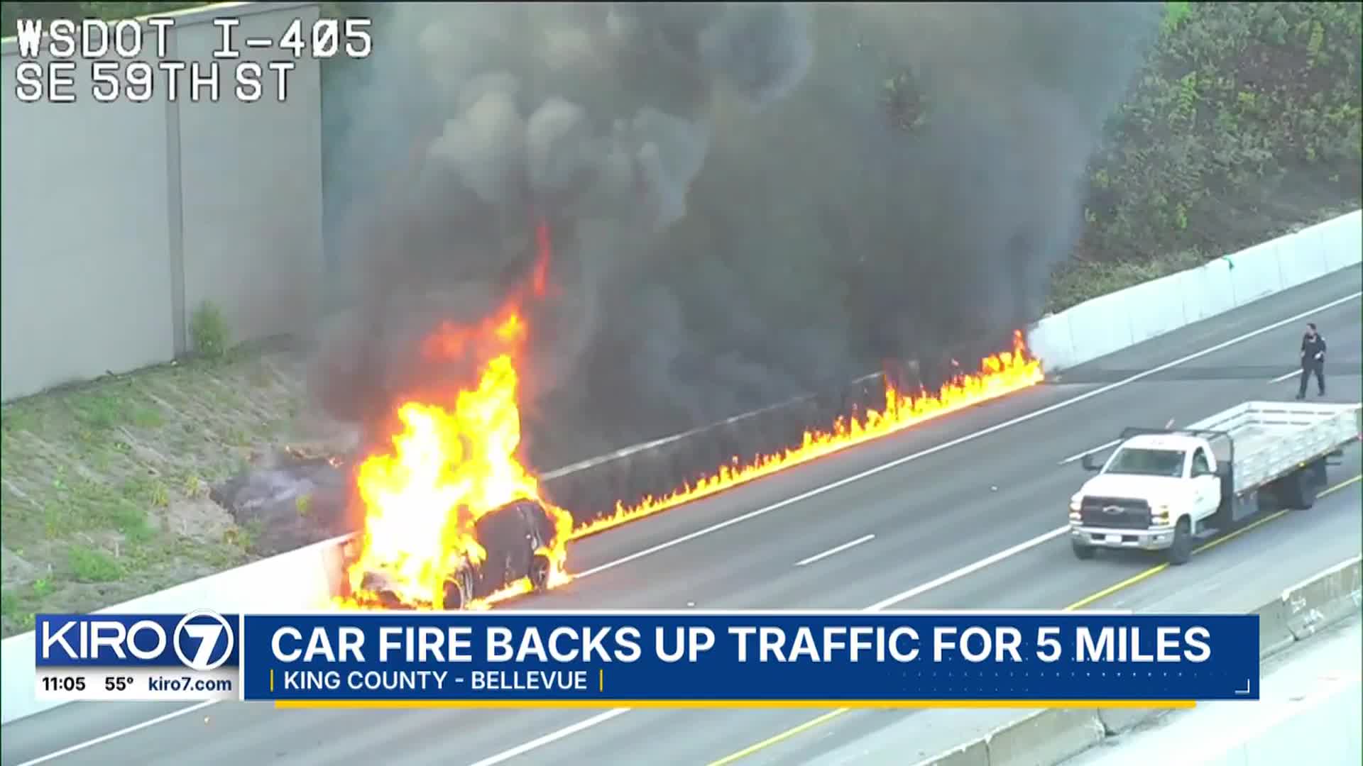 VIDEO: Car fire creates 5-mile backups on northbound I-405 in