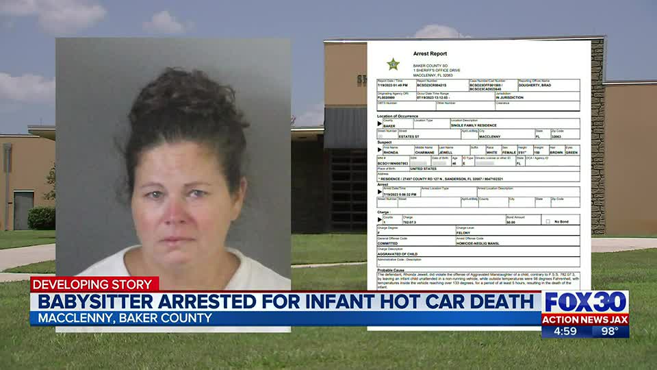 Woman arrested after baby in her care dies after being left in hot car for  5 hours, BCSO says – Action News Jax