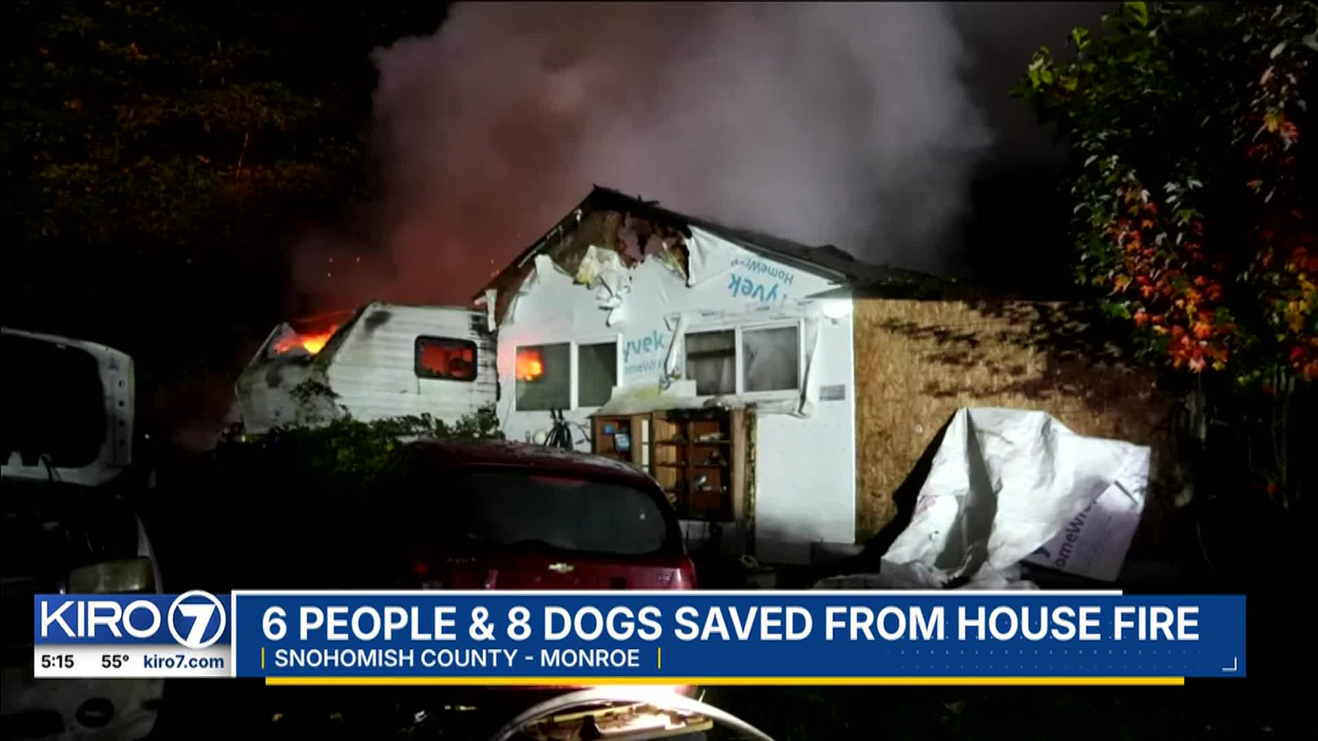 Fire in Monroe displaces family of six and eight dogs – KIRO 7