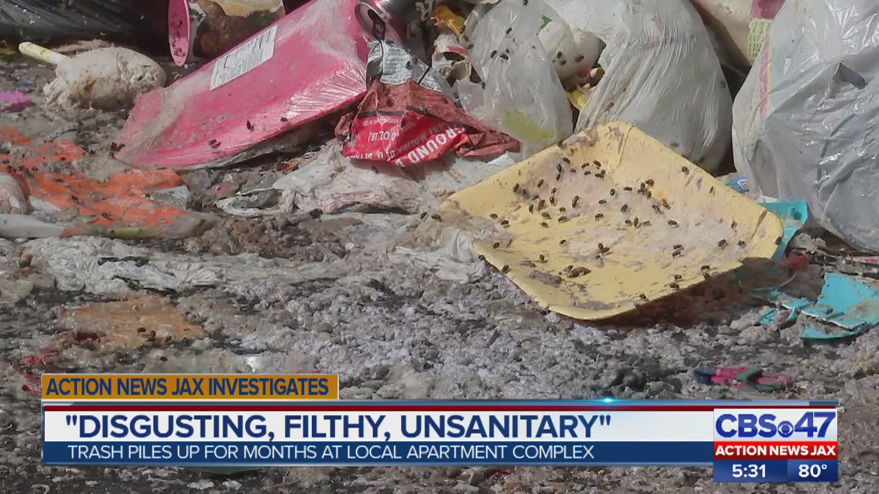 Neighbors speaking out after mounds of trash left sitting for months at  apartment complex - Action News Jax, image size:1280x720