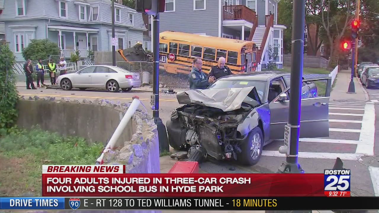 4 people injured in crash involving school bus in Hyde Park
