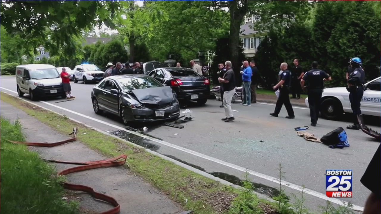 Police Worcester officer rushed to hospital after 3car crash Boston