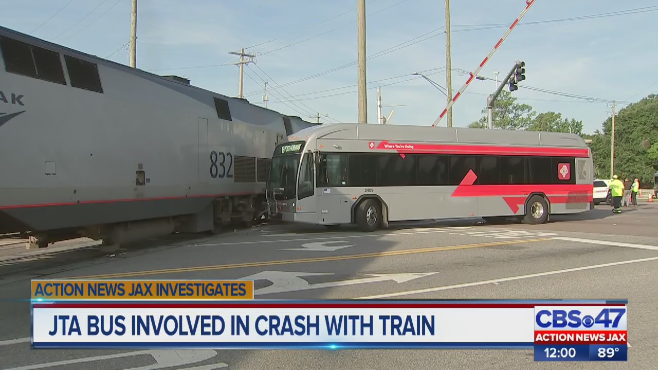 One person injured after crash involving a JTA bus, train in Jacksonville
