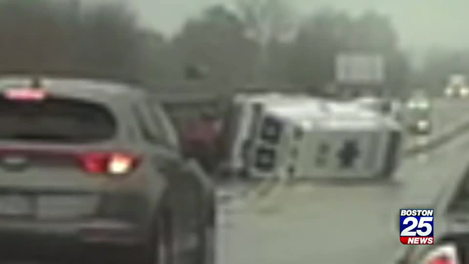 Ambulance flips on its side in Brockton Tbone crash Boston 25 News(01)