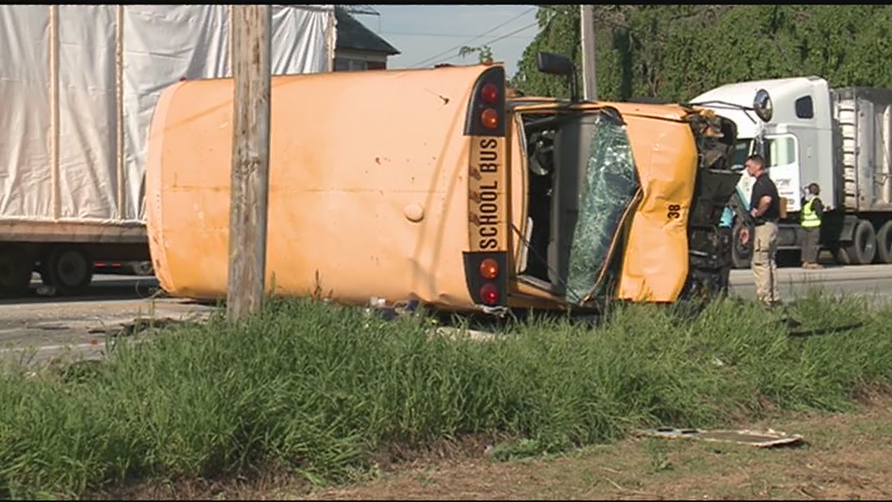School bus flips in hit-and-run crash in Lancaster; 16 taken to hospital