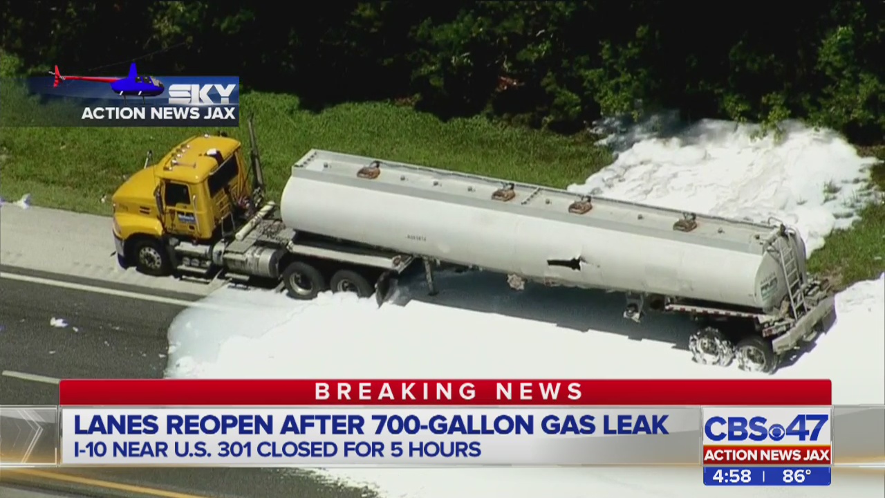 Accident causes gas leak, closes I10 west of Jacksonville Action