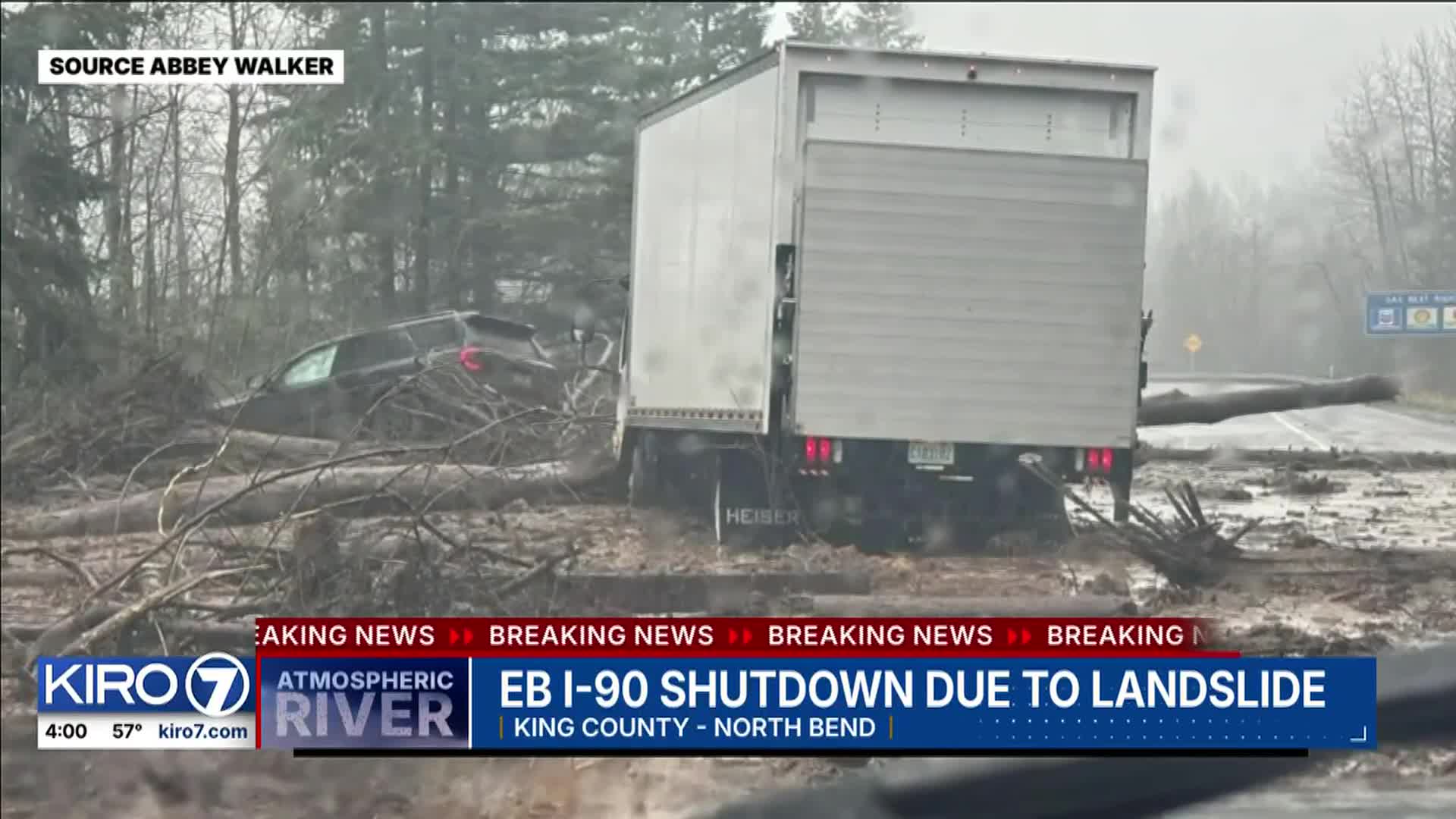 I-90 reopens near North Bend after landslide blocks road for